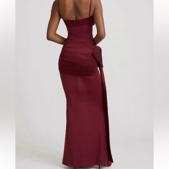 Oh Polly Bow-Detail Ruched Maxi Dress in Wine - Picture 7 of 7